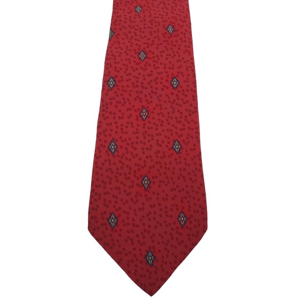 Enrico Guccini Vintage‎ Red Fleur 100% Silk Classic Width Tie Hand Made in Italy